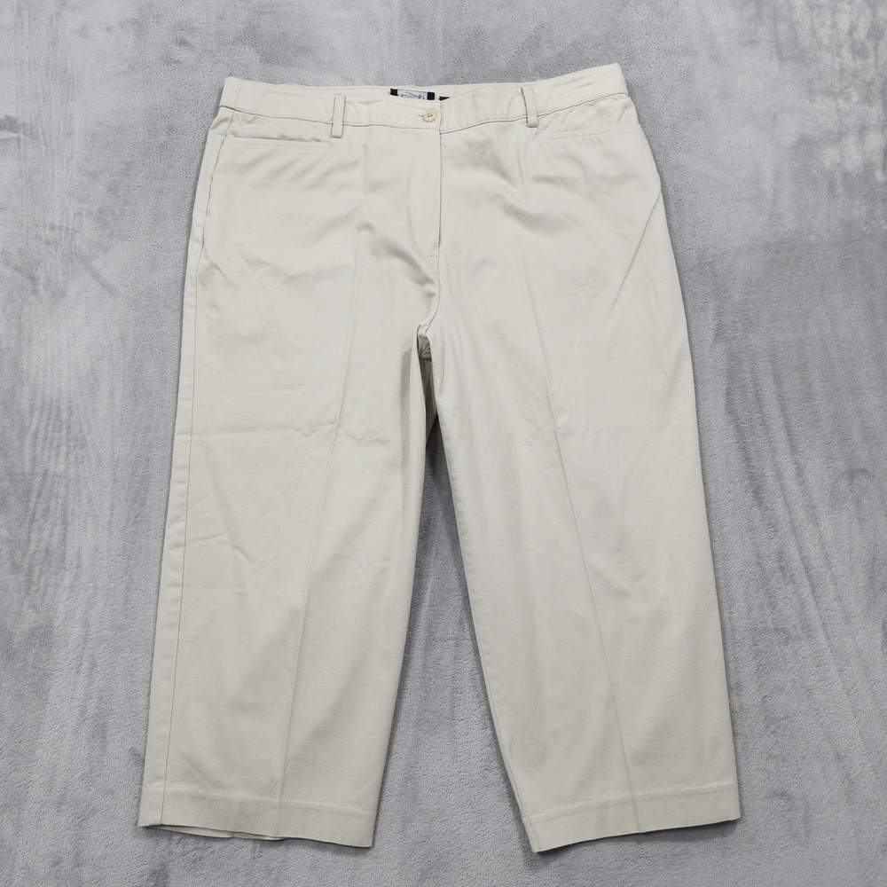 Pantology Pants Womens 16P PETITE Beige Twill Capri Crop Straight Stretch Casual